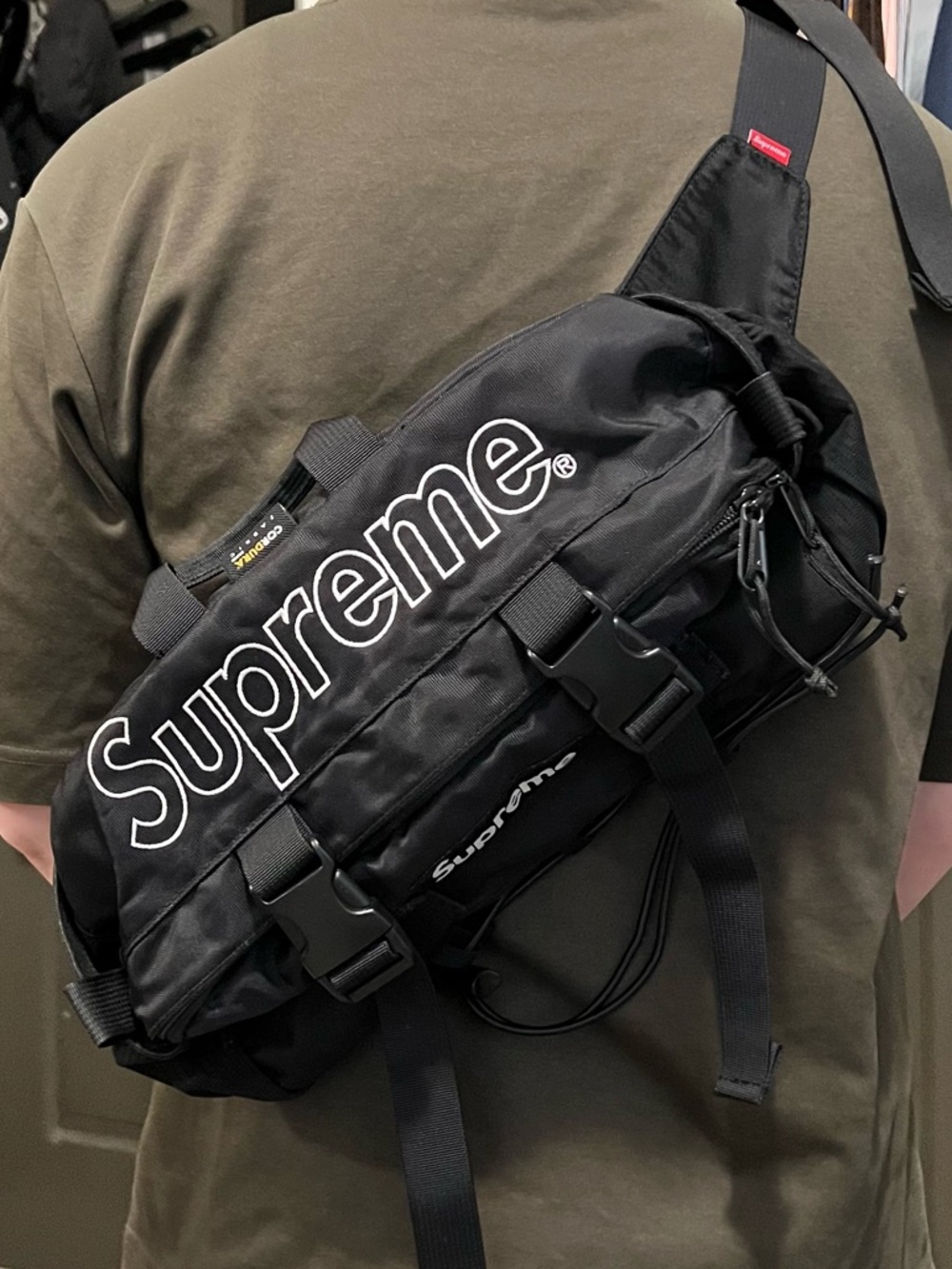 Supreme Black Crossbody Sling Bag with White Logo